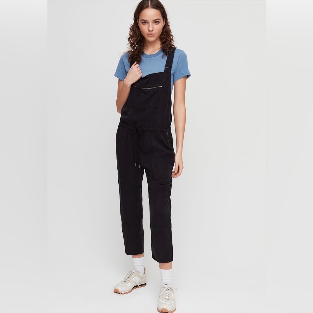 Aritzia Wilfred Free Valletta Workwear Utility Overalls in Black Cropped Twill